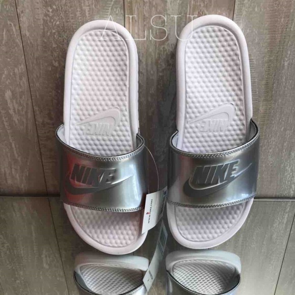 NWT Nike Benassi JDI White Silver W AUTHENTIC - Picture 5 of 8